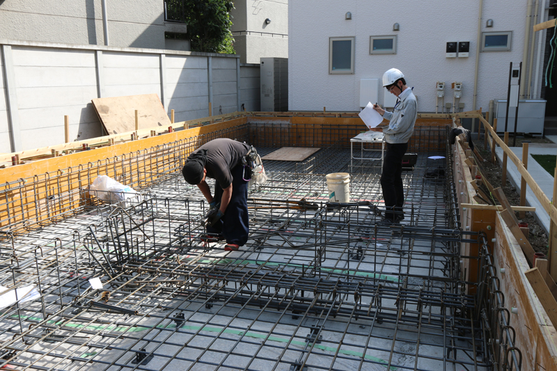 大田区Ｎ様邸の基礎工事：防湿シート：鉄筋工事