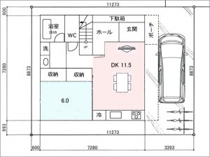 玄関共用型3階建て二世帯住宅の参考間取りプラン