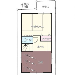 13坪：土間、ルーフバルコニーがある狭小住宅間取り参考プラン　3LDK