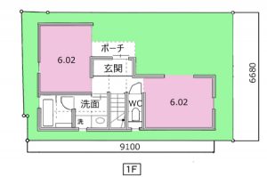 22坪：バルコニーがある狭小住宅3LDK間取り参考プラン