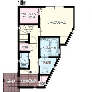 狭小3階建て住宅　間取りプラン　敷地面積約20坪　WIC＋2階LDK