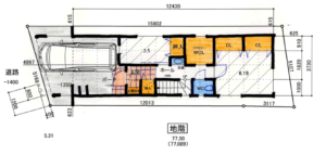 地階＋2階建て　敷地面積約23坪　グレーチングバルコニー　3LDK　