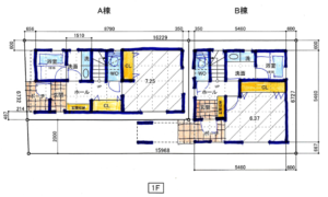 狭小2階建て　母屋＋離れの二世帯住宅　小屋裏収納のあるプラン